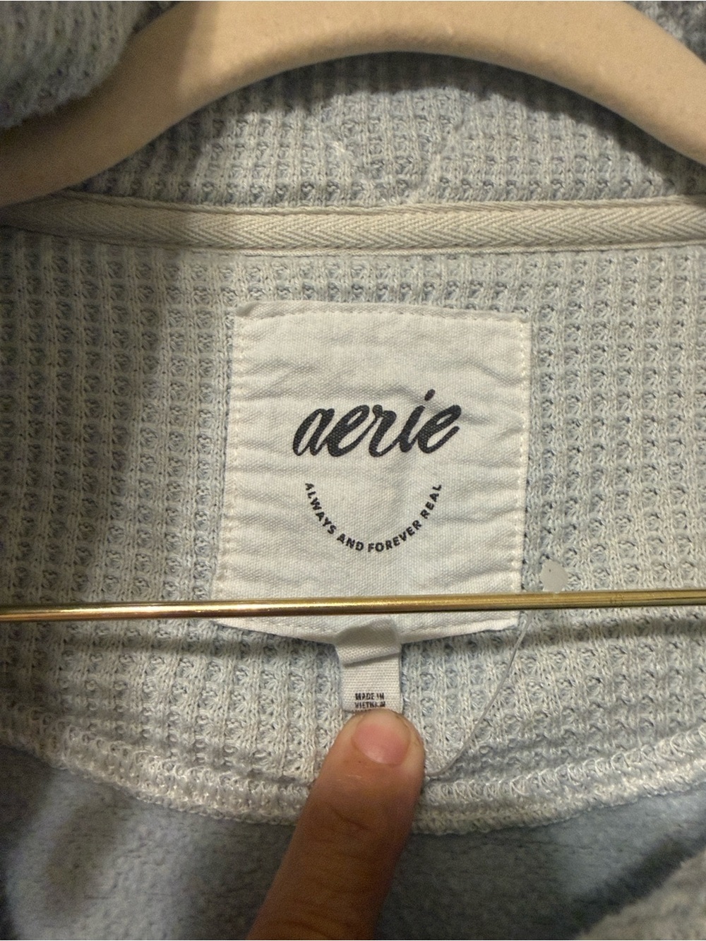 aerie Light Blue Zip-Up Funnel Neck Sweatshirt - Picture 2 of 9
